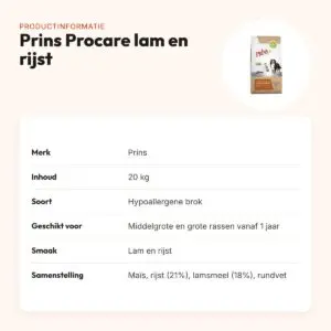 Prins hondenvoer Procare lam en rijst 20 kg – hypoallergeen – productinformatie
