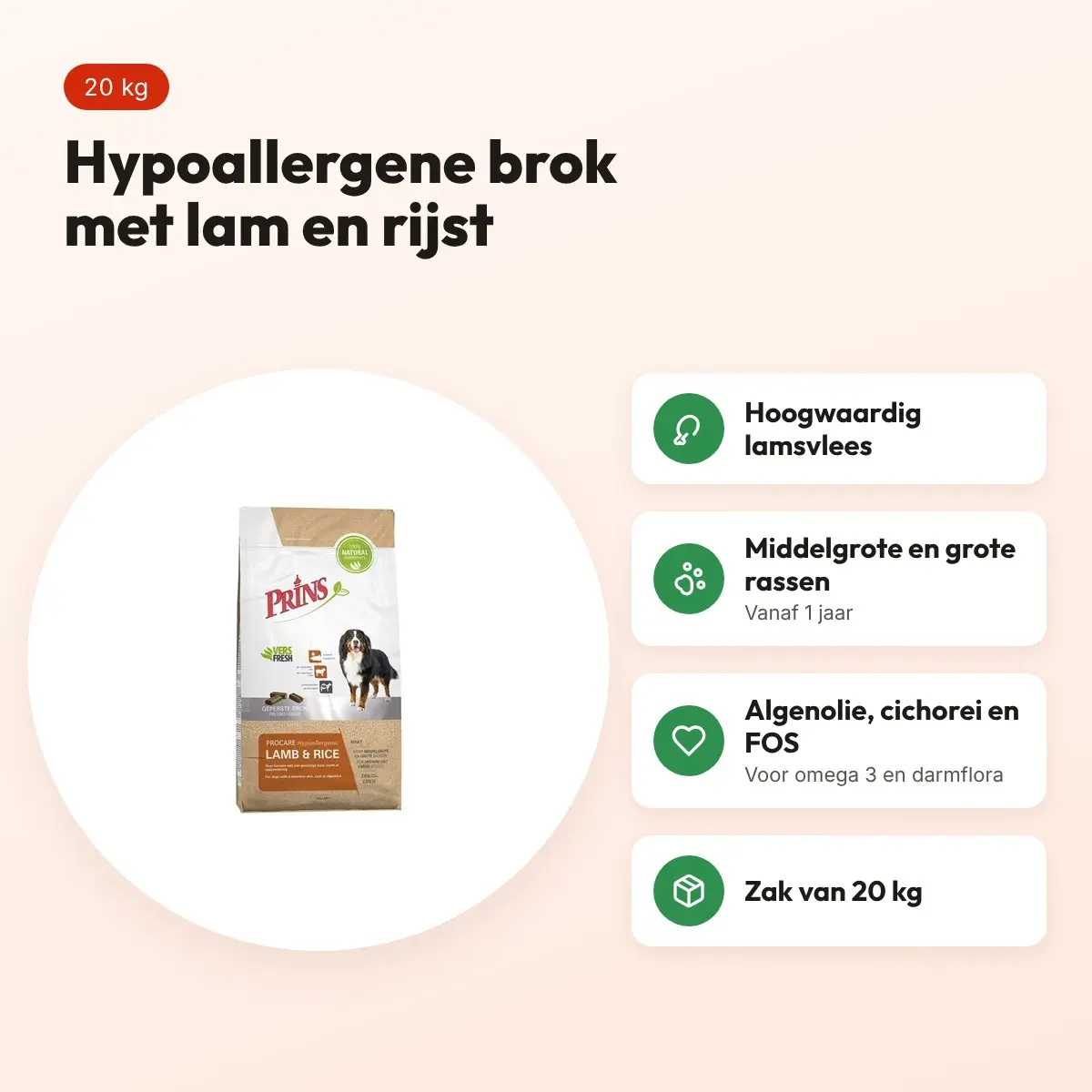 Prins hondenvoer Procare lam en rijst 20 kg – hypoallergeen – voordelen