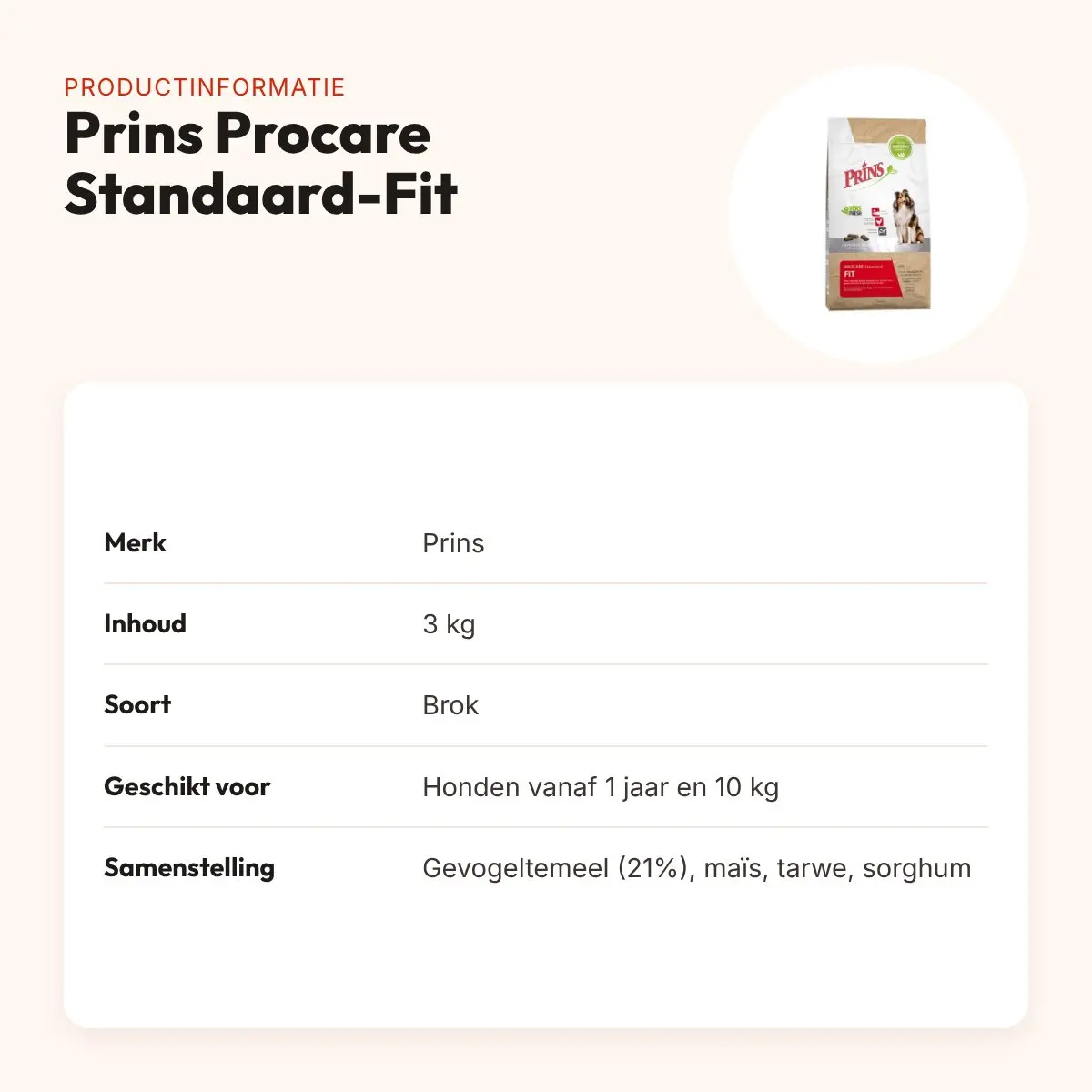 Prins hondenvoer Procare Standaard-Fit 3 kg – met algenolie – productinformatie