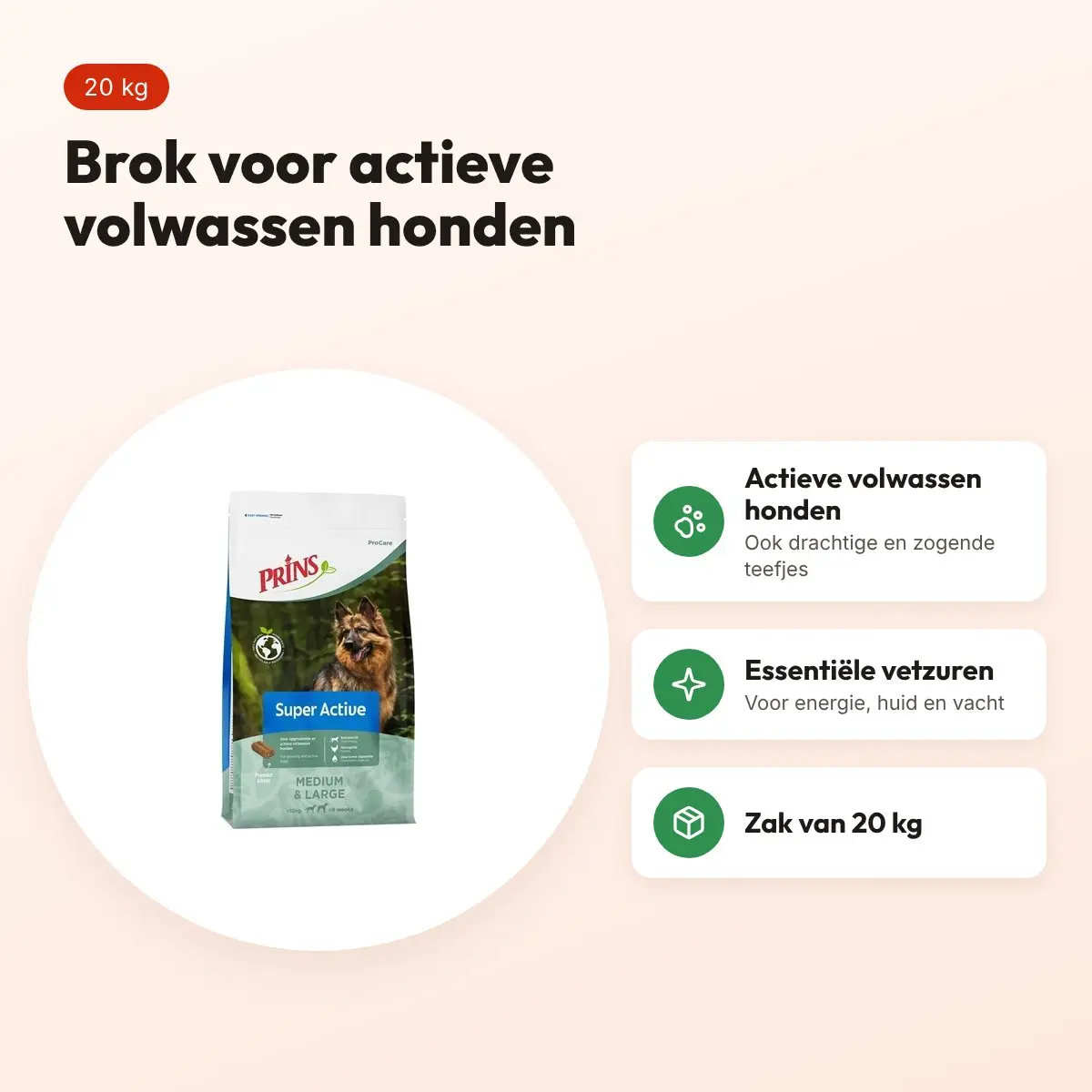 Prins hondenvoer Procare Super Active 20 kg – actieve honden – voordelen