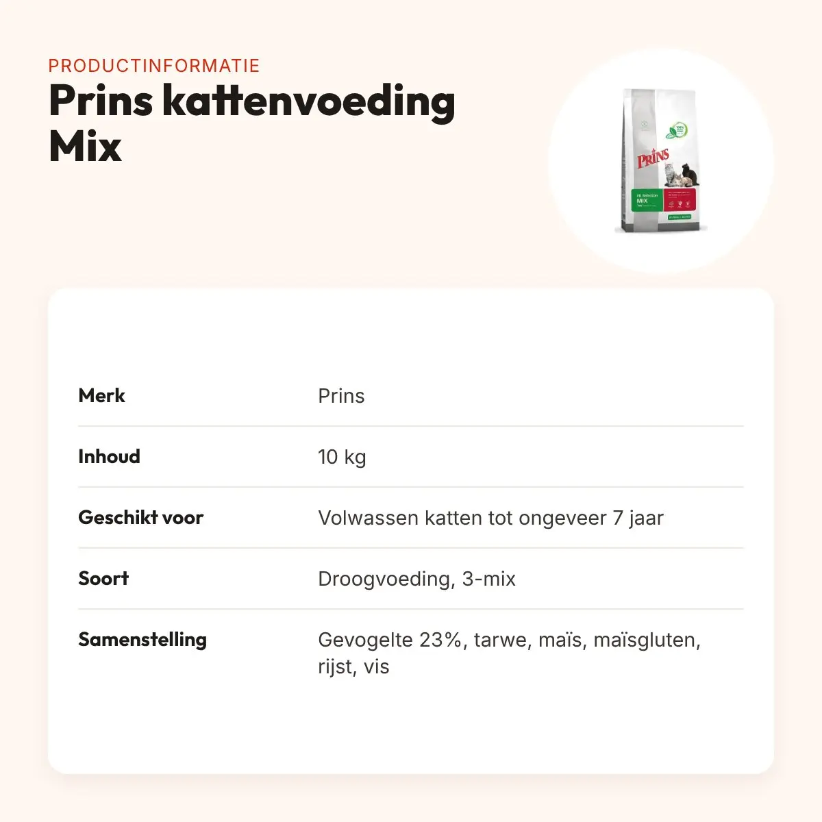 Prins kattenvoeding Mix 10 kg – gedehydreerd gevogelte en vis – productinformatie