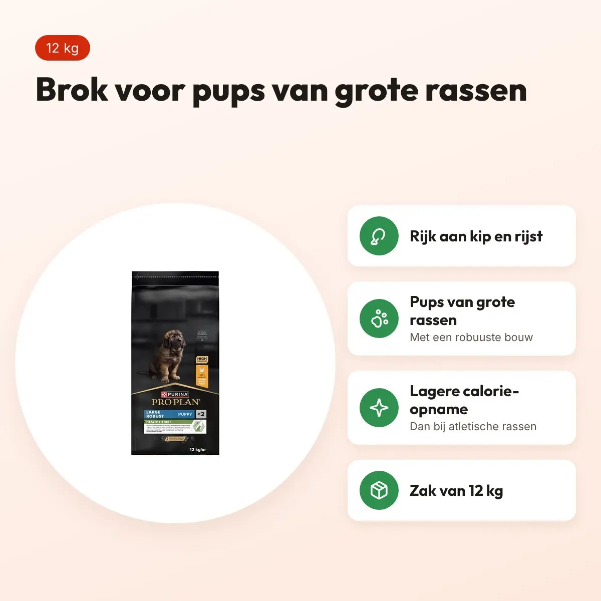 Pro Plan hondenvoer Puppy Large Breed Robust kip en rijst 12 kg – voordelen
