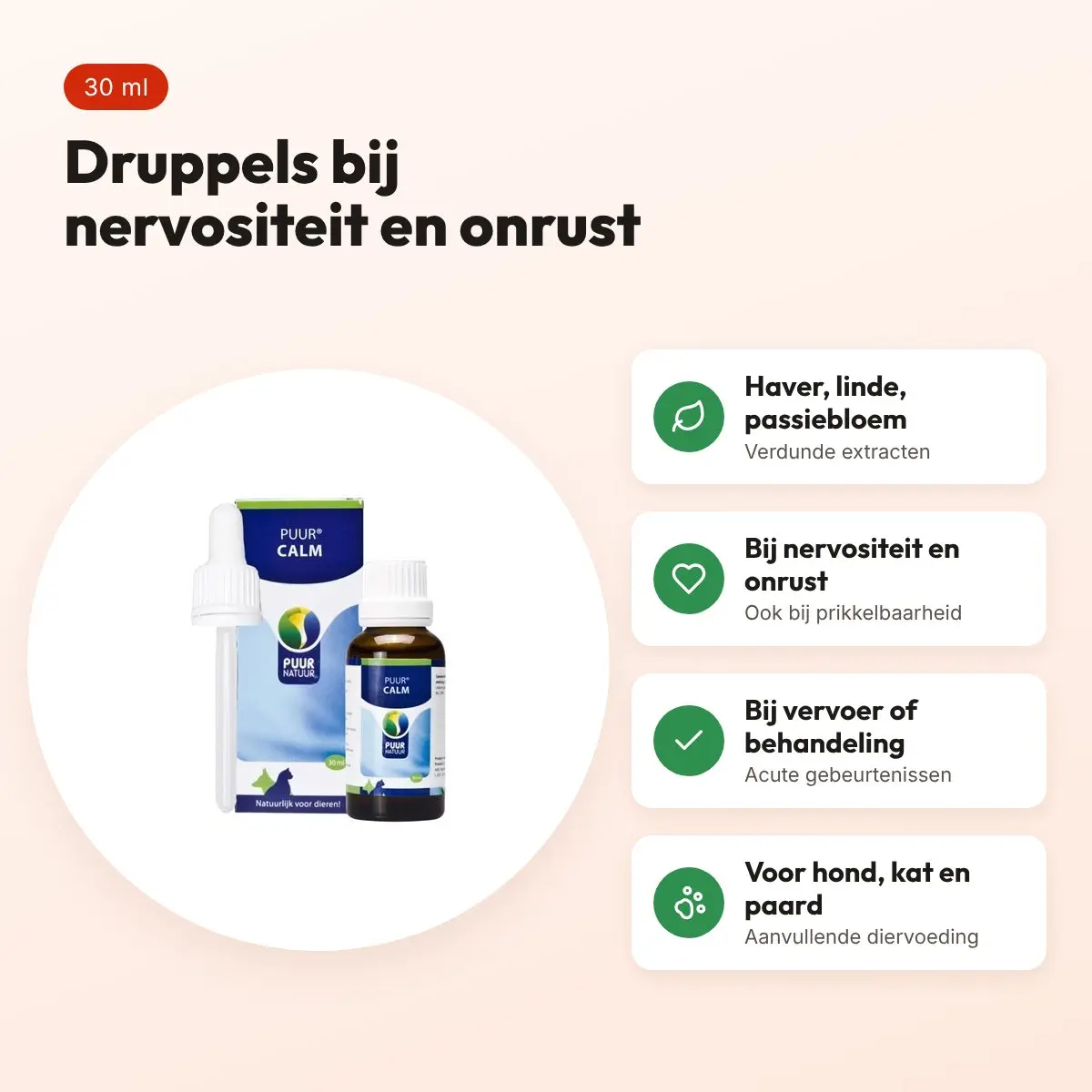 Puur Natuur Calm druppels onrust 30 ml – voor hond, kat en paard – voordelen