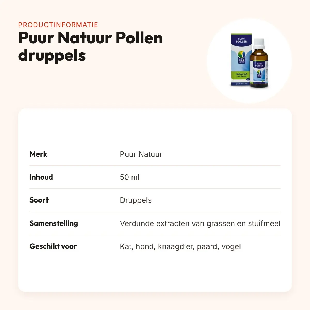 Puur Natuur Pollen druppels 50 ml – voor hond, kat en meer – productinformatie