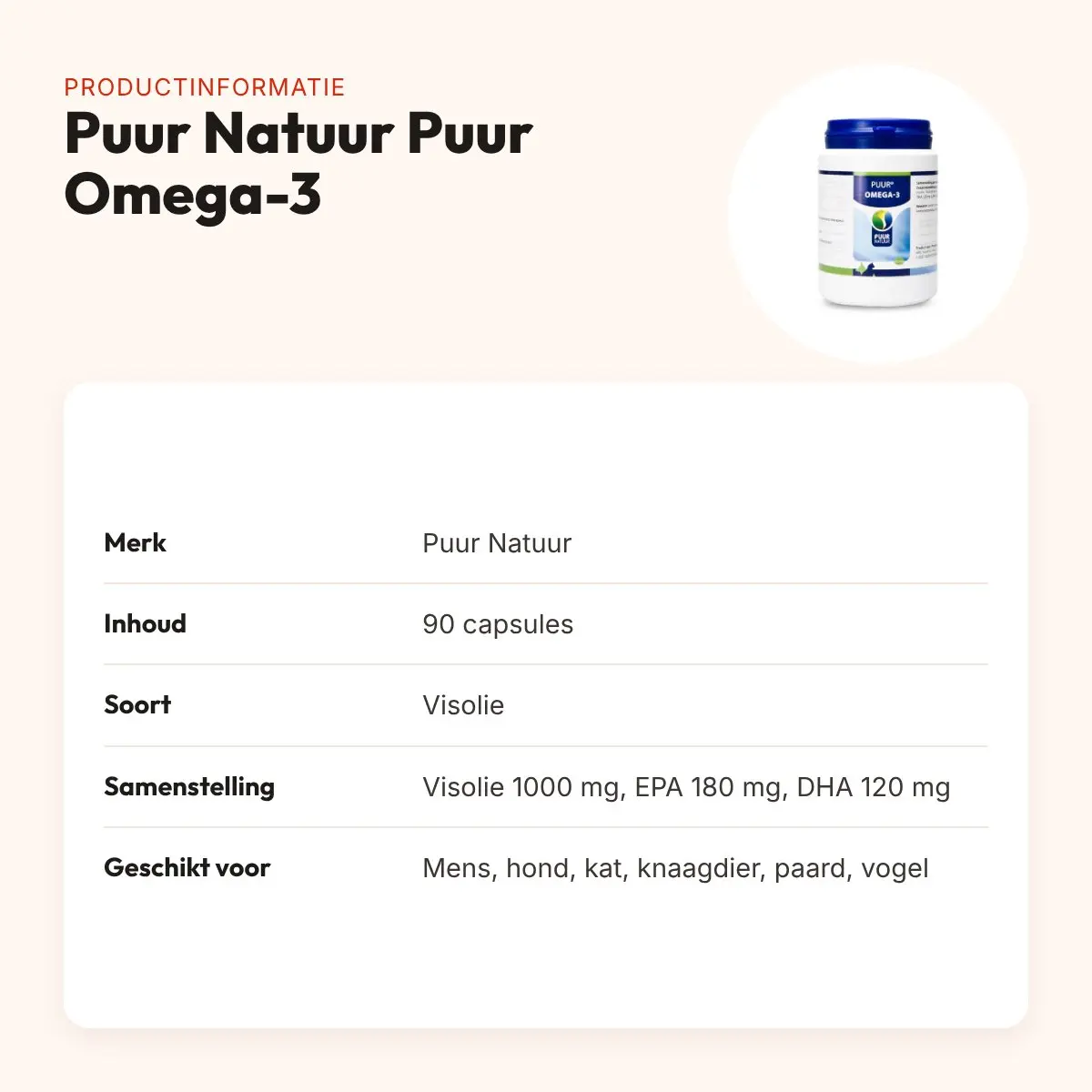Puur Natuur Puur Omega-3 visolie 90 capsules – EPA en DHA – productinformatie