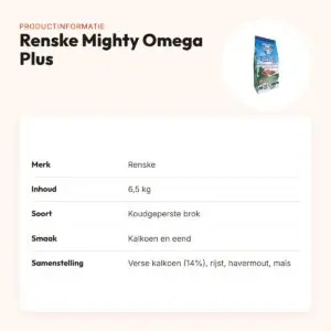 Renske hondenvoer Mighty Omega Plus kalkoen en eend 6,5 kg – koudgeperst – productinformatie