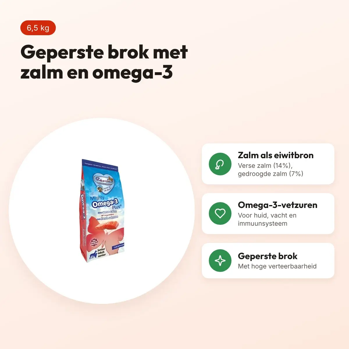 Renske hondenvoer Mighty Omega Plus zalm geperst hypoallergeen 6,5 kg – voordelen