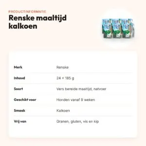 Renske hondenvoer vers bereide maaltijd kalkoen 24 x 185 g – graanvrij – productinformatie