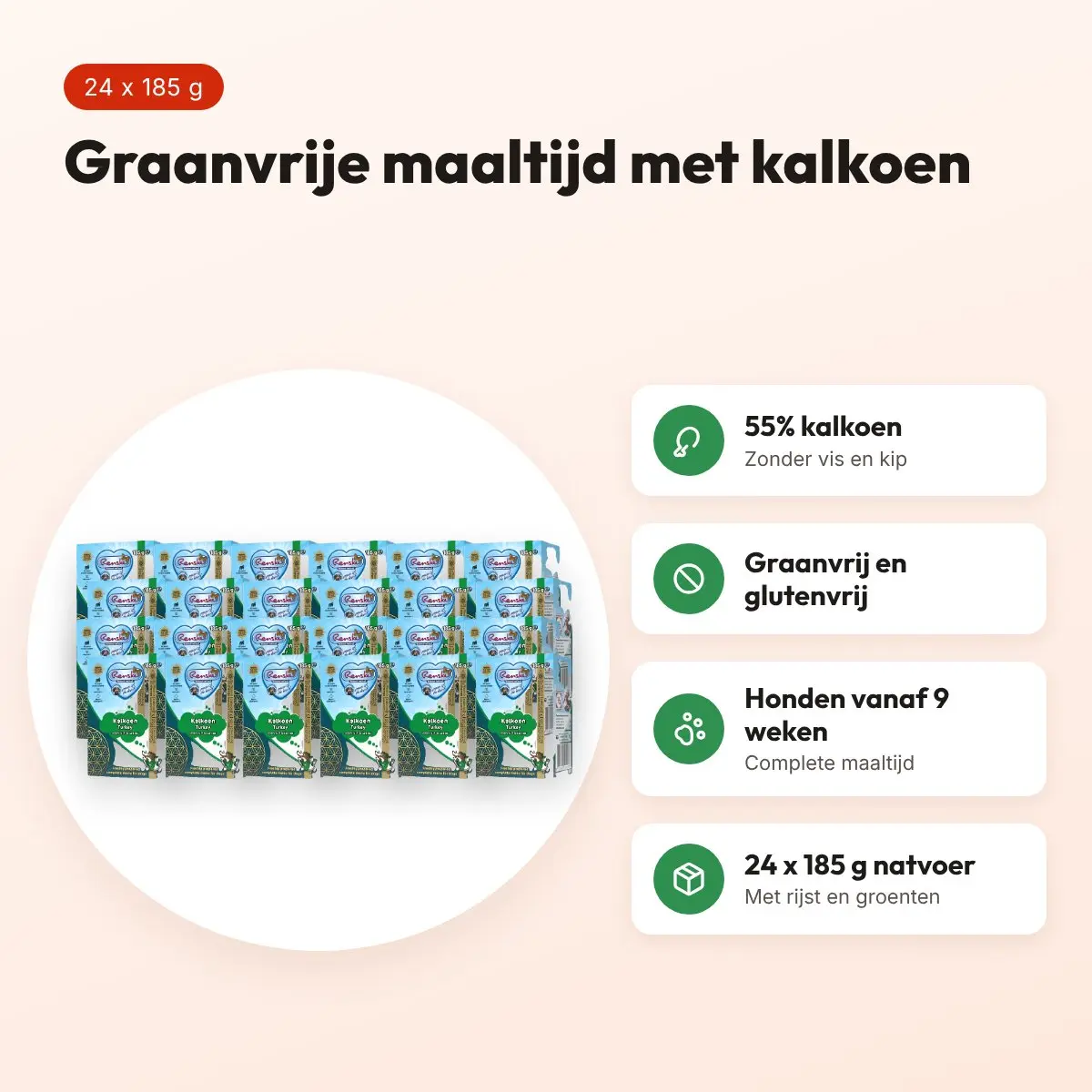 Renske hondenvoer vers bereide maaltijd kalkoen 24 x 185 g – graanvrij – voordelen