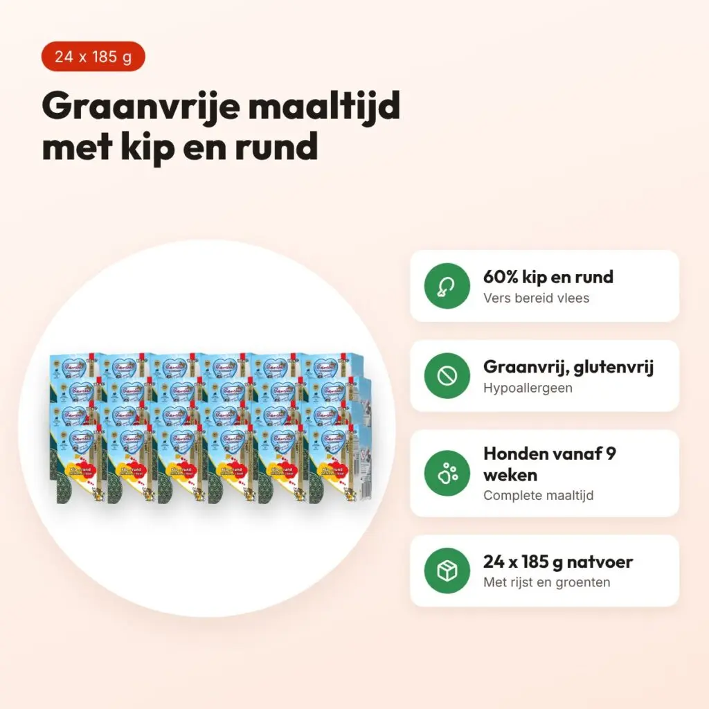 Renske hondenvoer vers bereide maaltijd kip en rund 24 x 185 g – graanvrij – voordelen