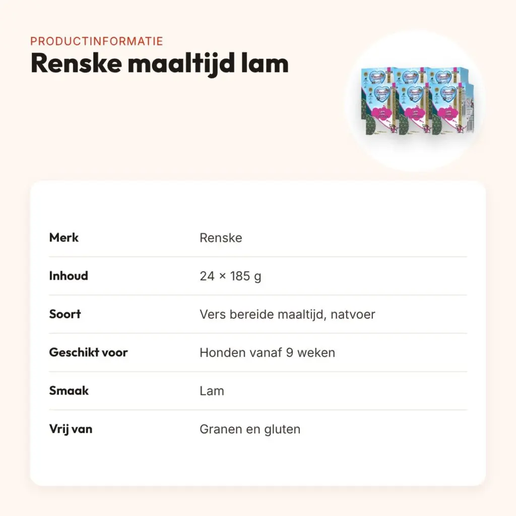 Renske hondenvoer vers bereide maaltijd lam 24 x 185 g – graanvrij – productinformatie
