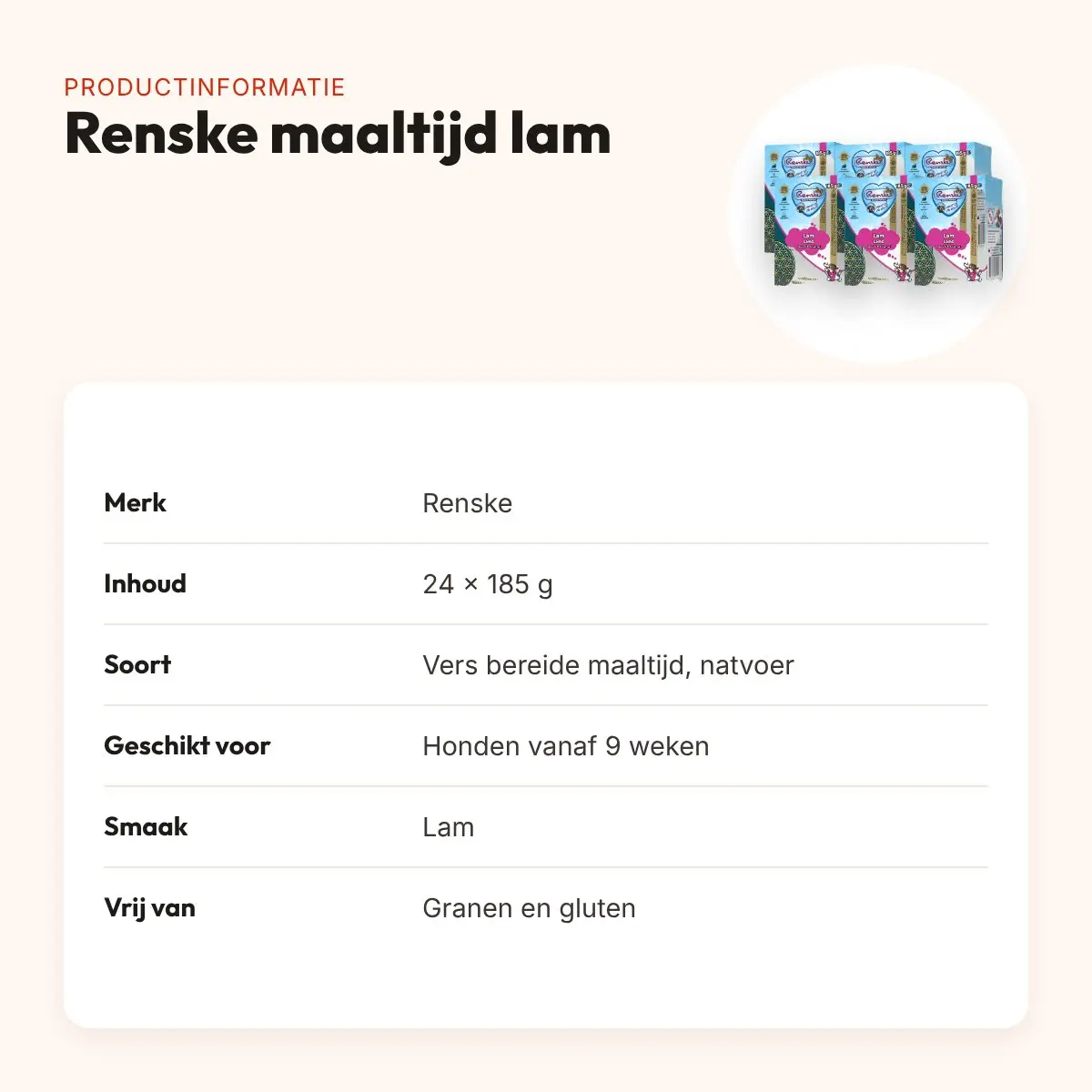 Renske hondenvoer vers bereide maaltijd lam 24 x 185 g – graanvrij – productinformatie