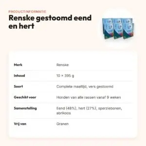Renske hondenvoer vers gestoomd vlees eend en hert 10 x 395 g – graanvrij – productinformatie