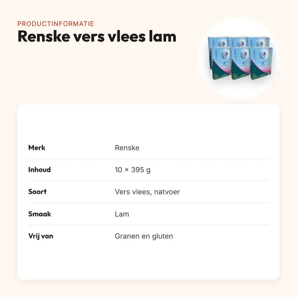 Renske hondenvoer vers vlees lam 10 x 395 g – graanvrij – productinformatie