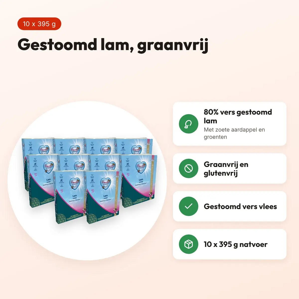 Renske hondenvoer vers vlees lam 10 x 395 g – graanvrij – voordelen