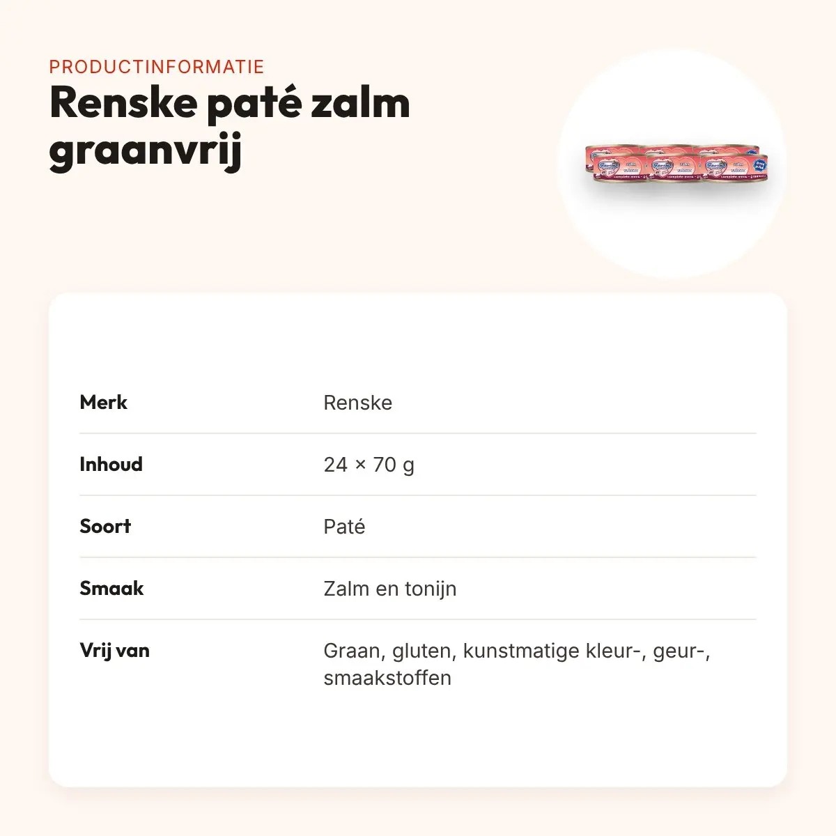 Renske kattenvoer paté zalm 24 x 70 g – graanvrij – productinformatie