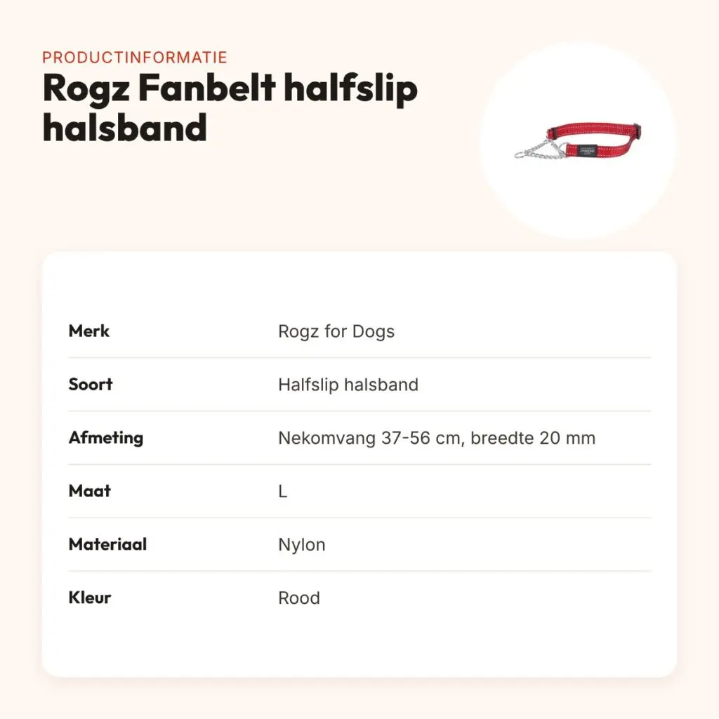 Rogz for Dogs Fanbelt halfslip halsband rood 20 mm – L, 37-56 cm – productinformatie