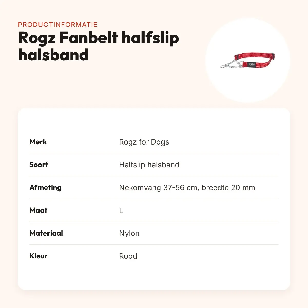 Rogz for Dogs Fanbelt halfslip halsband rood 20 mm – L, 37-56 cm – productinformatie