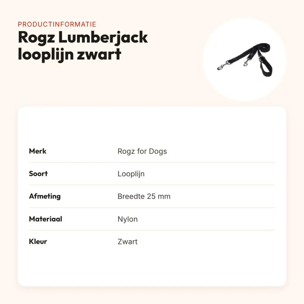 Rogz for Dogs Lumberjack looplijn zwart 25 mm – multipurpose, reflecterend – productinformatie