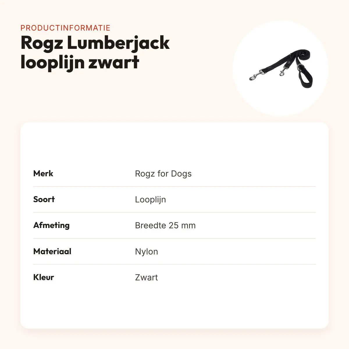 Rogz for Dogs Lumberjack looplijn zwart 25 mm – multipurpose, reflecterend – productinformatie
