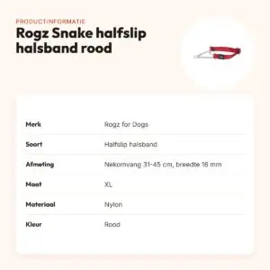 Rogz for Dogs Snake halfslip halsband rood 16 mm – maat XL, 31-45 cm – productinformatie