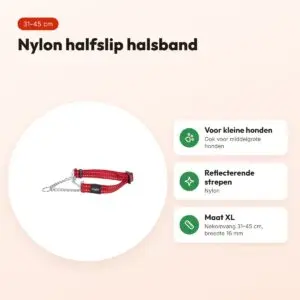 Rogz for Dogs Snake halfslip halsband rood 16 mm – maat XL, 31-45 cm – voordelen