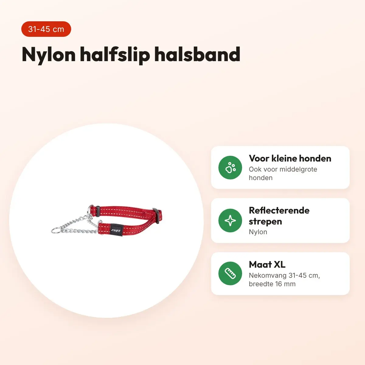 Rogz for Dogs Snake halfslip halsband rood 16 mm – maat XL, 31-45 cm – voordelen