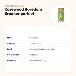 Rosewood Boredom Breaker parkietenspeelgoed imitatieparkiet 17,5 x 9 x 5 cm – productinformatie