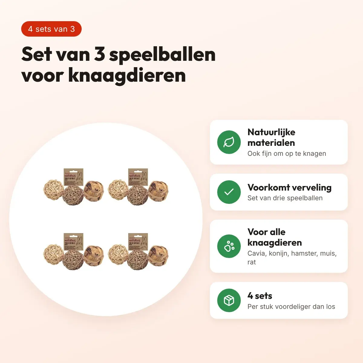 Rosewood knaagdier speelballen set van 3 – 8 cm – multipack 4 stuks – voordelen