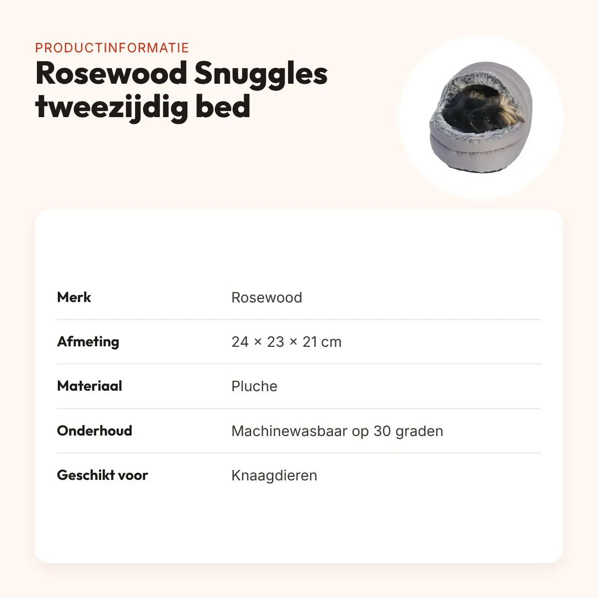 Rosewood knaagdierbed Snuggles tweezijdig 24 x 23 x 21 cm – pluche – productinformatie