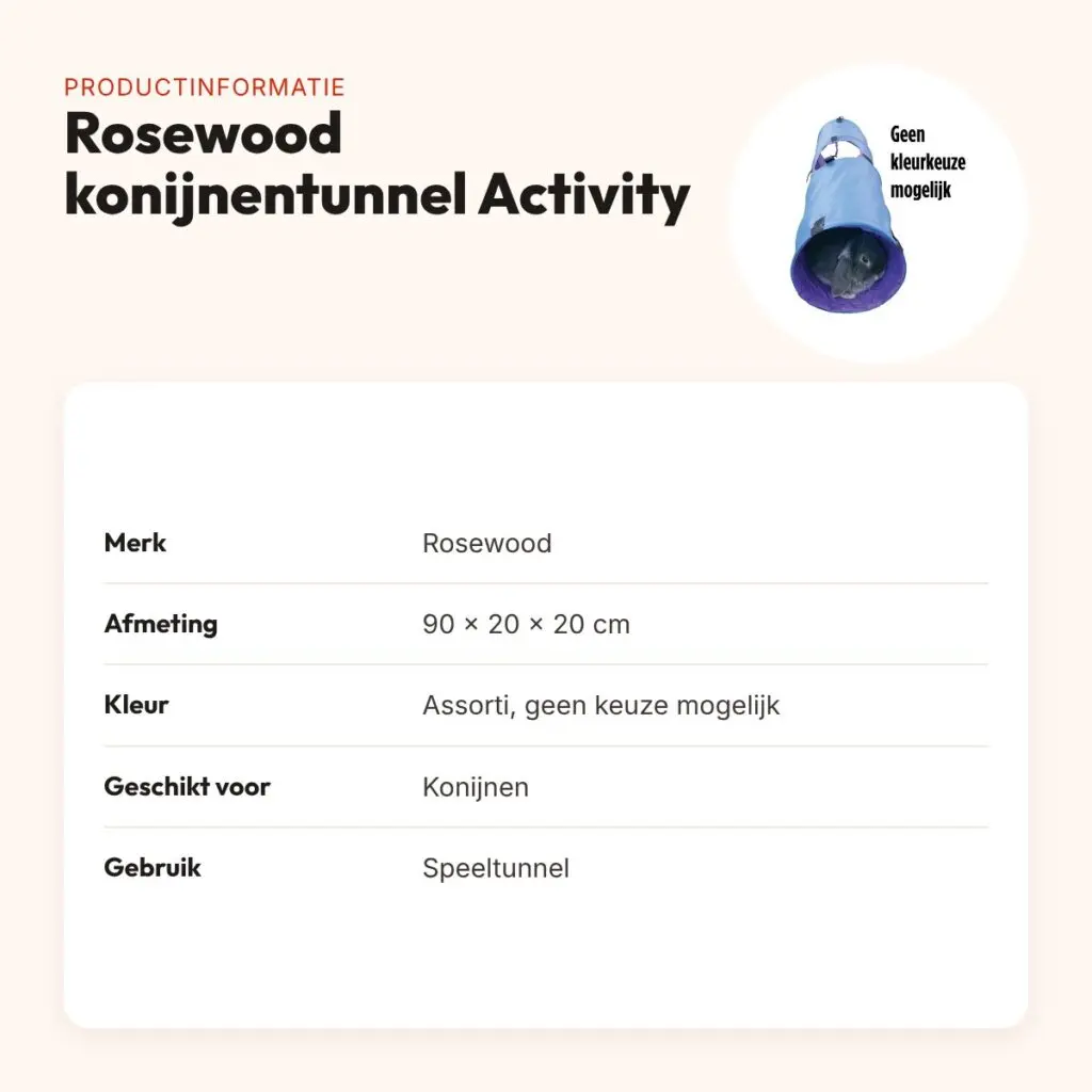 Rosewood konijnentunnel Activity 90 x 20 x 20 cm – klittenband, assorti – productinformatie