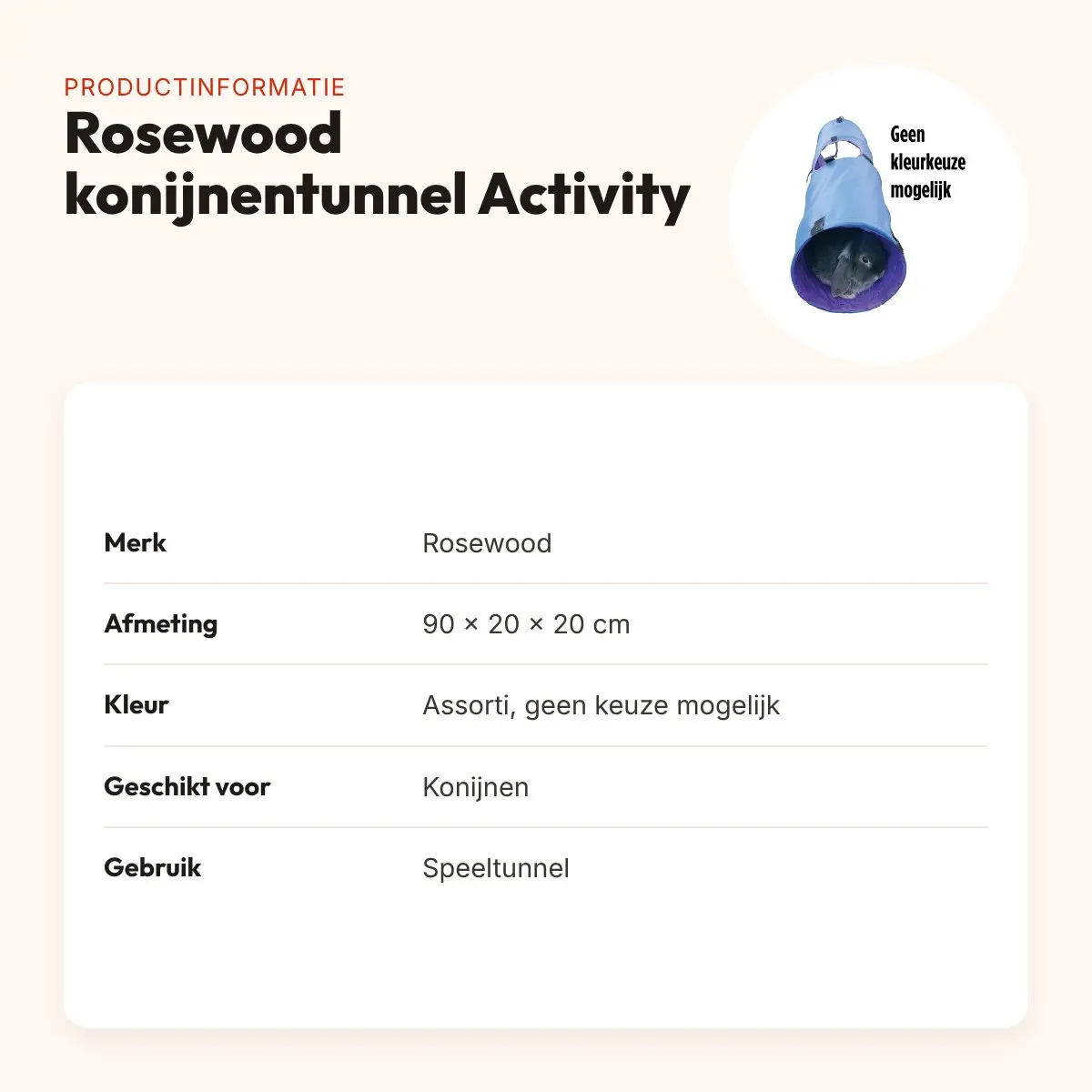 Rosewood konijnentunnel Activity 90 x 20 x 20 cm – klittenband, assorti – productinformatie