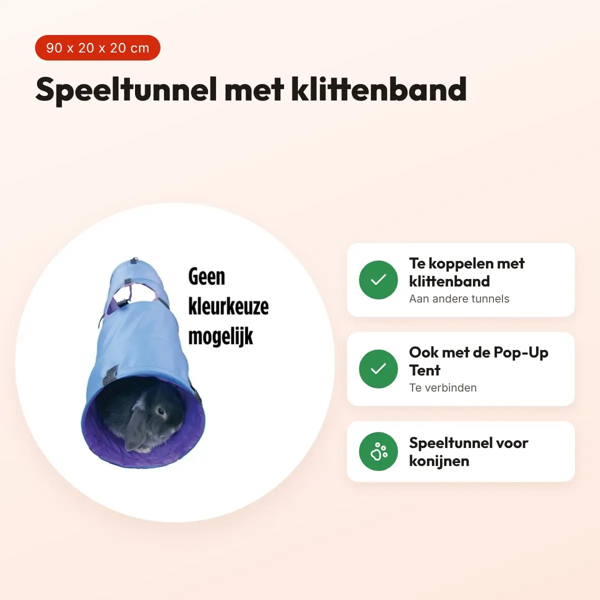 Rosewood konijnentunnel Activity 90 x 20 x 20 cm – klittenband, assorti – voordelen