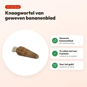 Rosewood Naturals knaagwortel bananenblad 23 x 8 x 8 cm – te vullen – voordelen