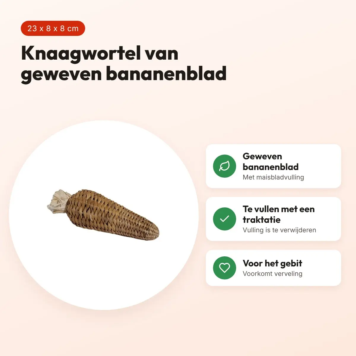 Rosewood Naturals knaagwortel bananenblad 23 x 8 x 8 cm – te vullen – voordelen