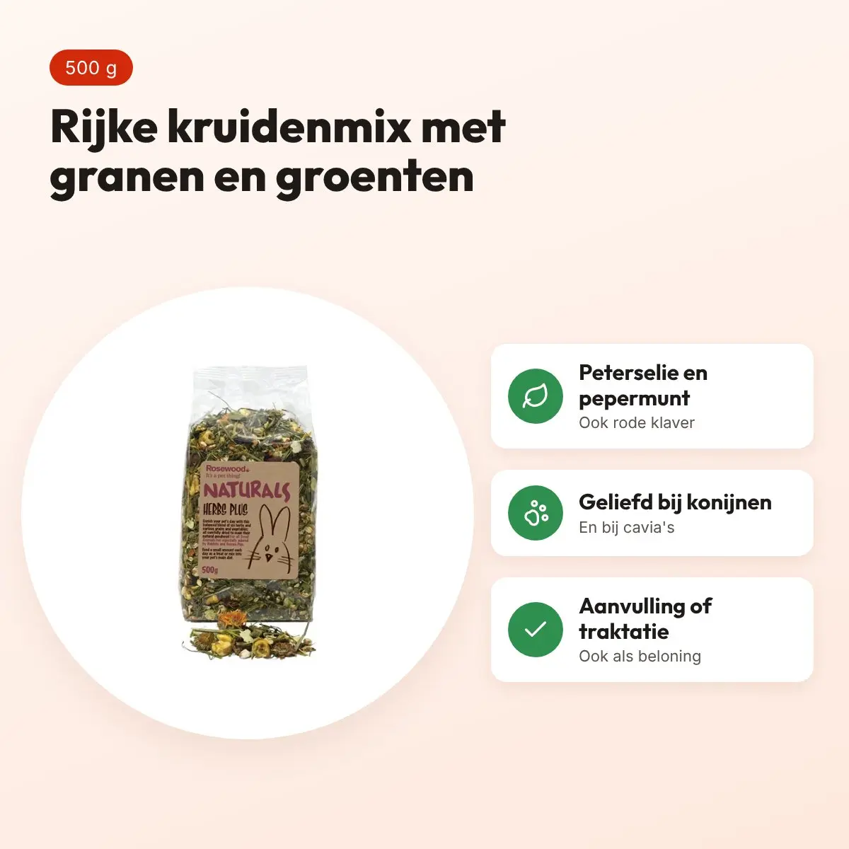 Rosewood Naturals rijke kruidenmix 500 g – voor knaagdieren en konijnen – voordelen