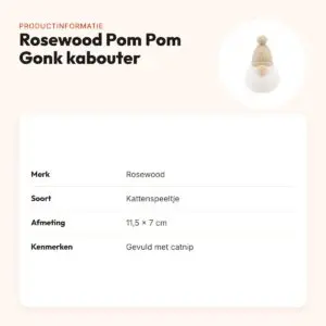 Rosewood Pom Pom Gonk kabouter kattenspeeltje met catnip 11,5 x 7 cm – productinformatie