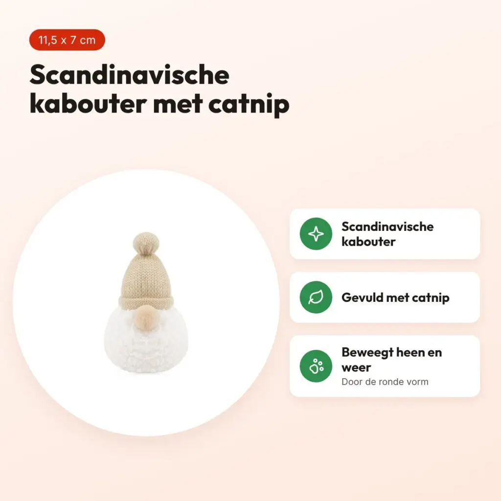 Rosewood Pom Pom Gonk kabouter kattenspeeltje met catnip 11,5 x 7 cm – voordelen