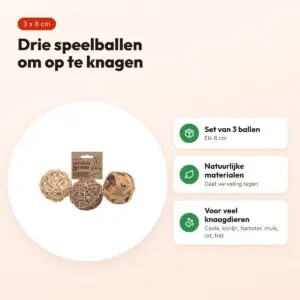 Rosewood speelballen 8 cm – set van 3 voor knaagdieren – voordelen