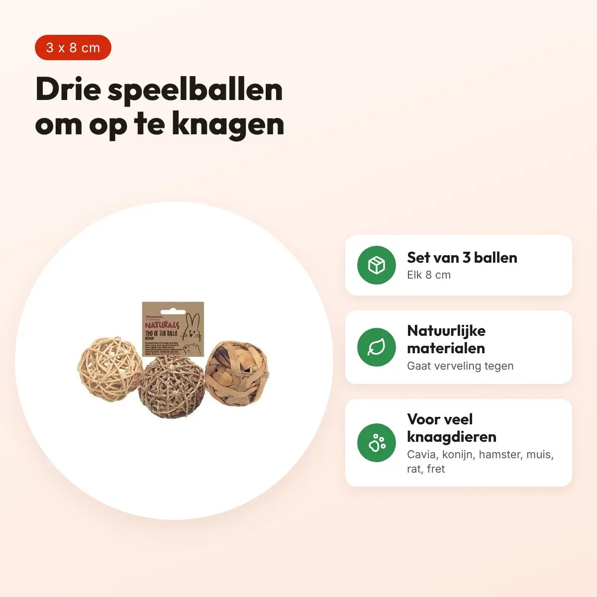 Rosewood speelballen 8 cm – set van 3 voor knaagdieren – voordelen