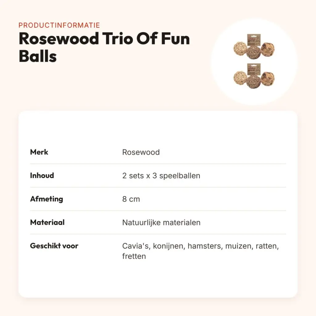 Rosewood Trio Of Fun Balls knaagdierspeelgoed 8 cm – multipack 2 sets – productinformatie