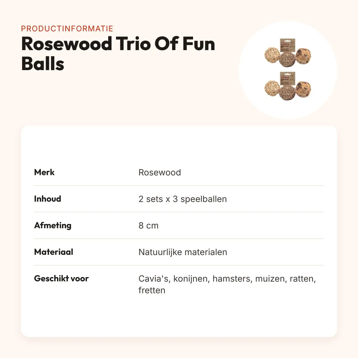 Rosewood Trio Of Fun Balls knaagdierspeelgoed 8 cm – multipack 2 sets – productinformatie