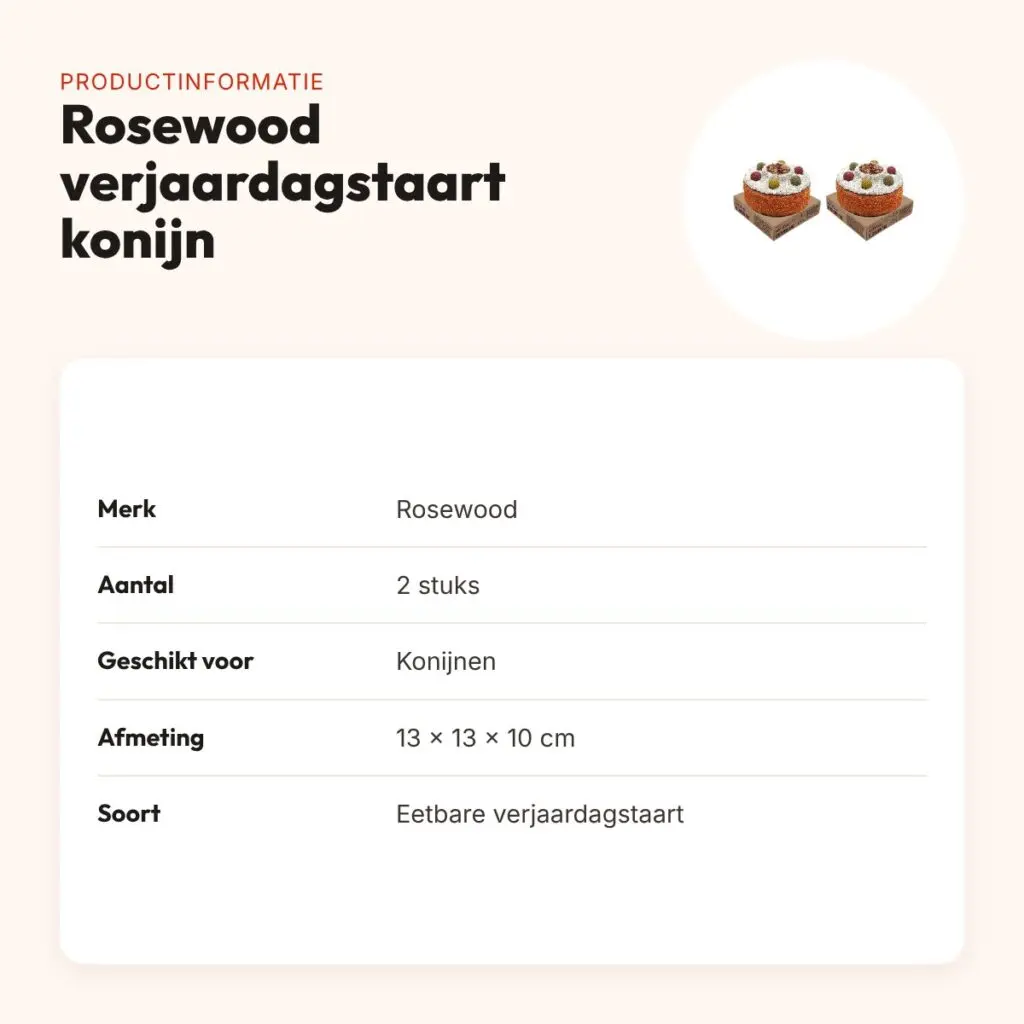 Rosewood verjaardagstaart konijn 13 x 13 x 10 cm – multipack 2 stuks – productinformatie