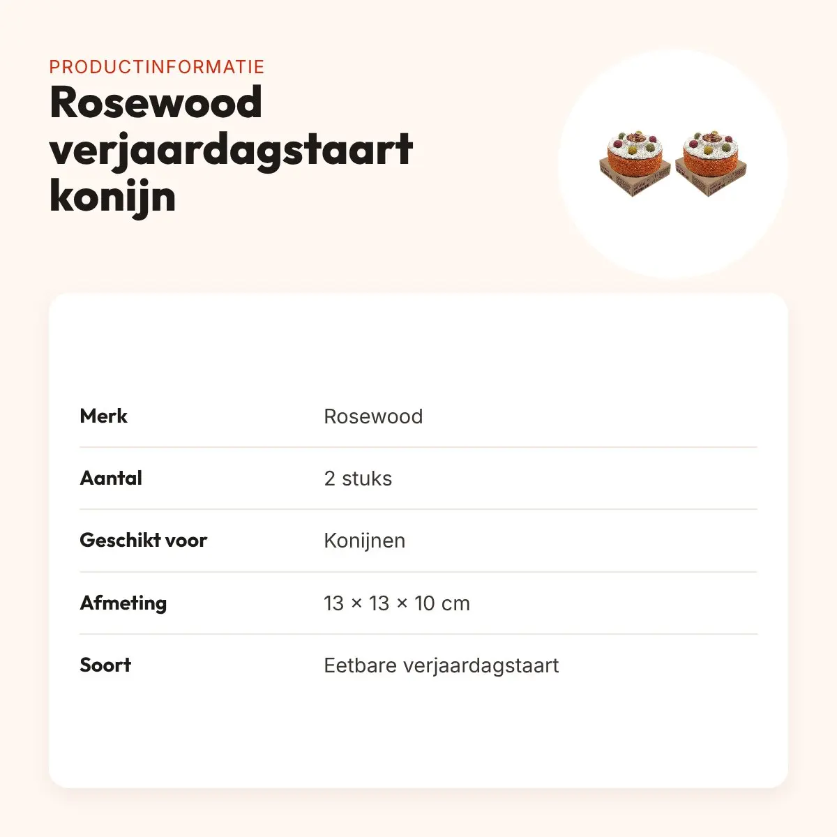 Rosewood verjaardagstaart konijn 13 x 13 x 10 cm – multipack 2 stuks – productinformatie