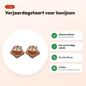 Rosewood verjaardagstaart konijn 13 x 13 x 10 cm – multipack 2 stuks – voordelen
