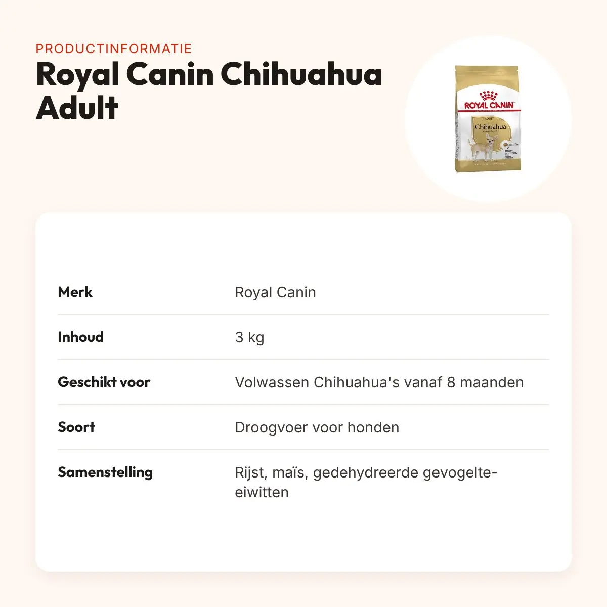 Royal Canin Chihuahua Adult hondenvoer 3 kg – kleine brokjes – productinformatie