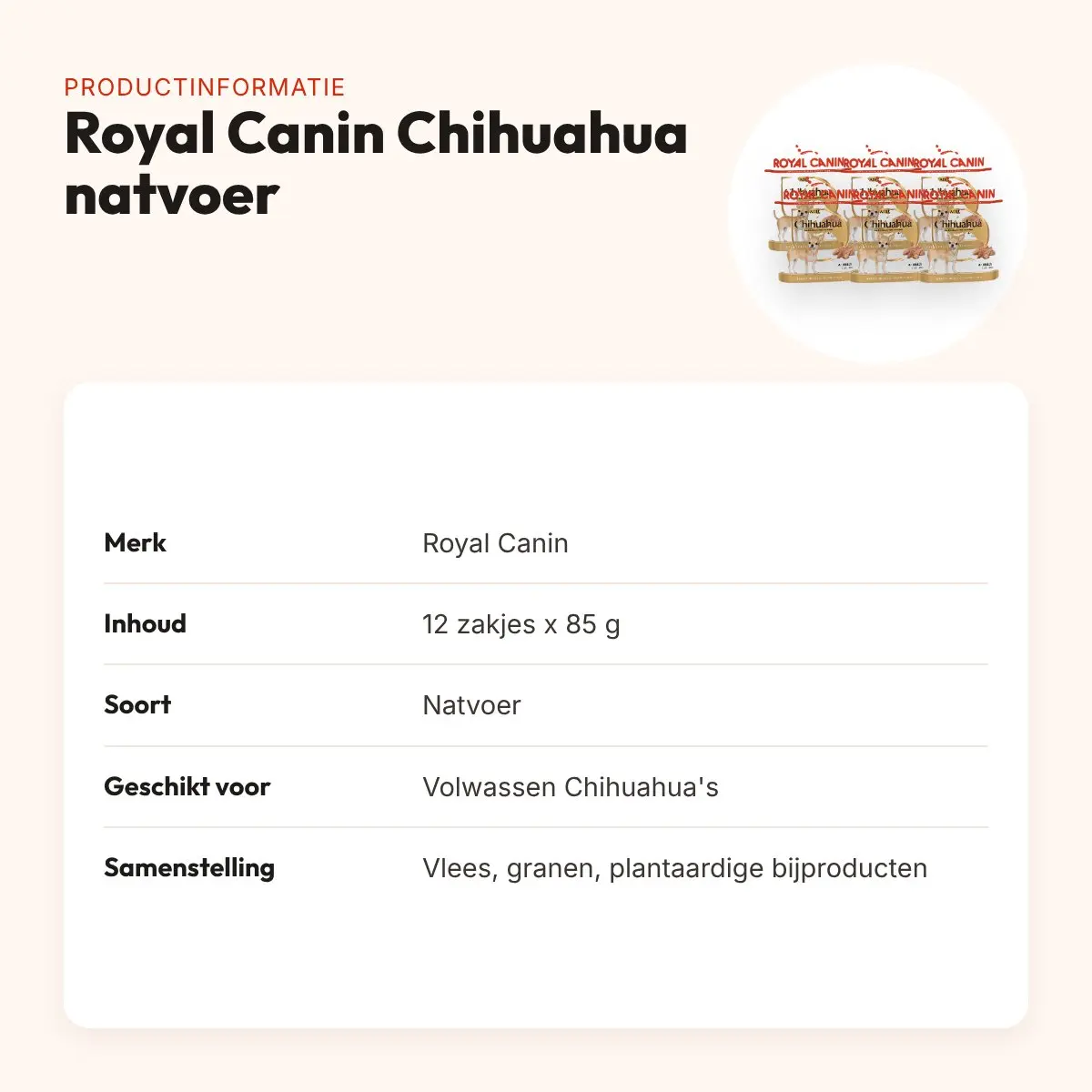 Royal Canin Chihuahua natvoer 12 x 85 g – malse stukjes, volwassen – productinformatie
