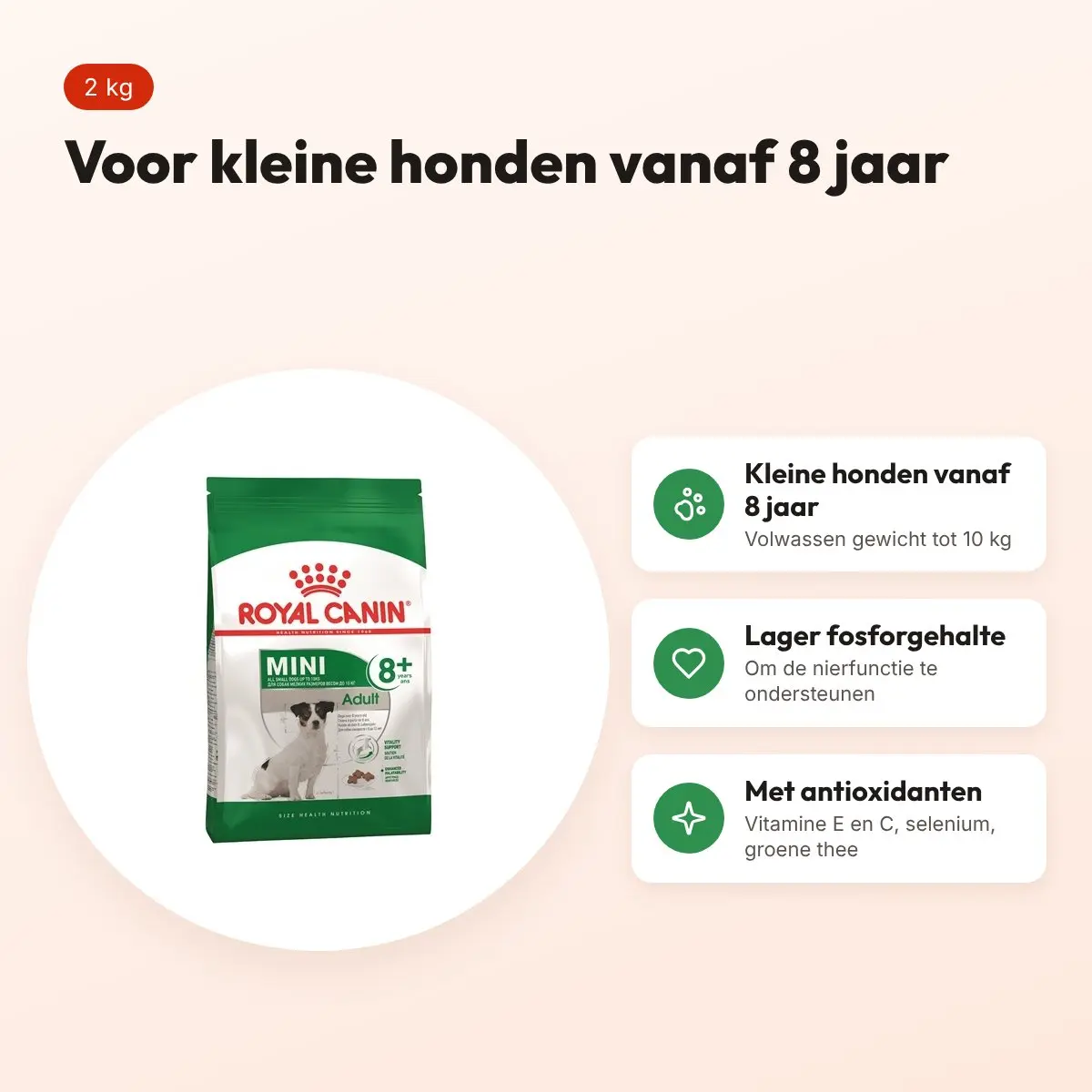 Royal Canin Mini Adult 8+ hondenvoer 2 kg – met antioxidanten – voordelen