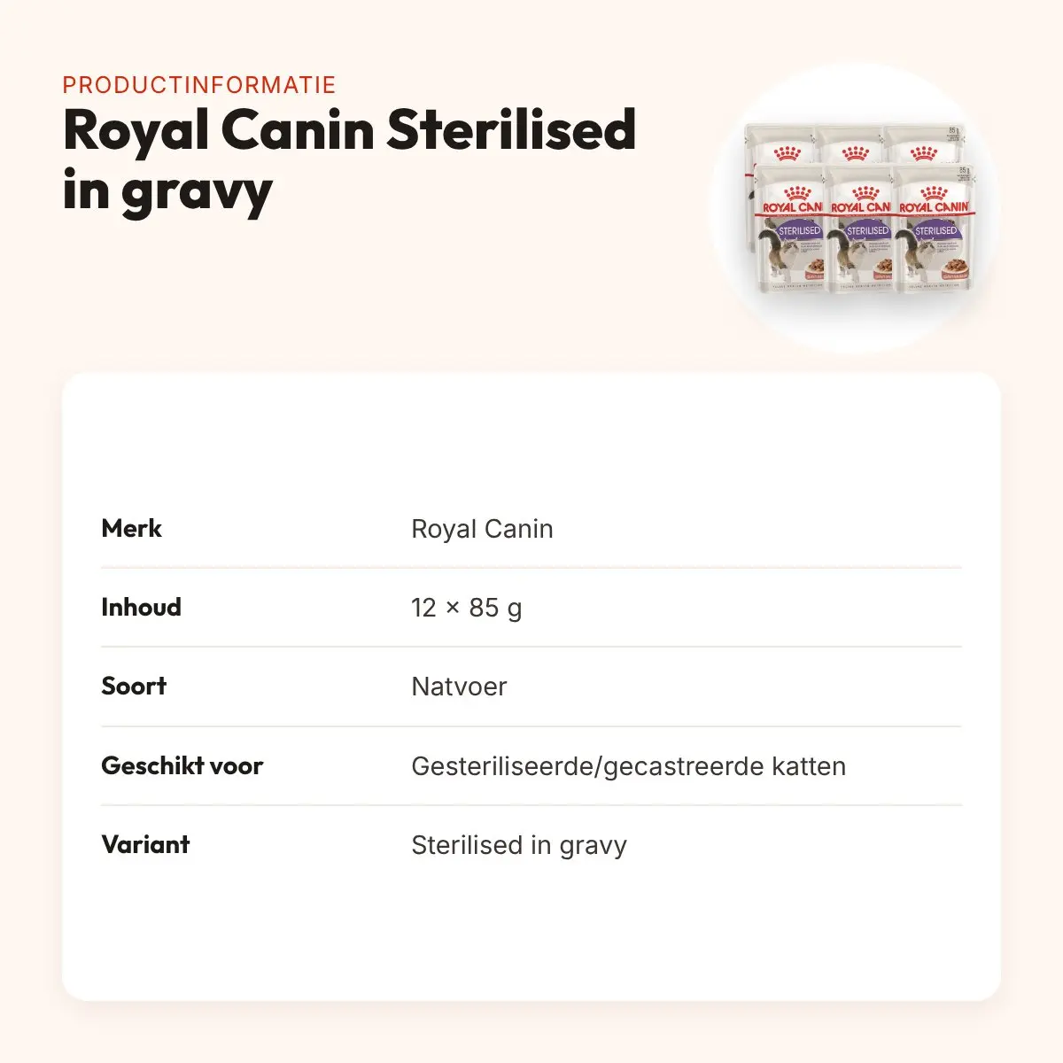 Royal Canin Sterilised in gravy kattenvoer 12 x 85 g – vleesbrokjes – productinformatie