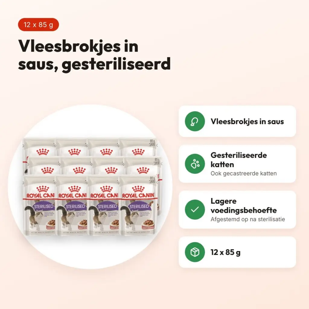 Royal Canin Sterilised in gravy kattenvoer 12 x 85 g – vleesbrokjes – voordelen